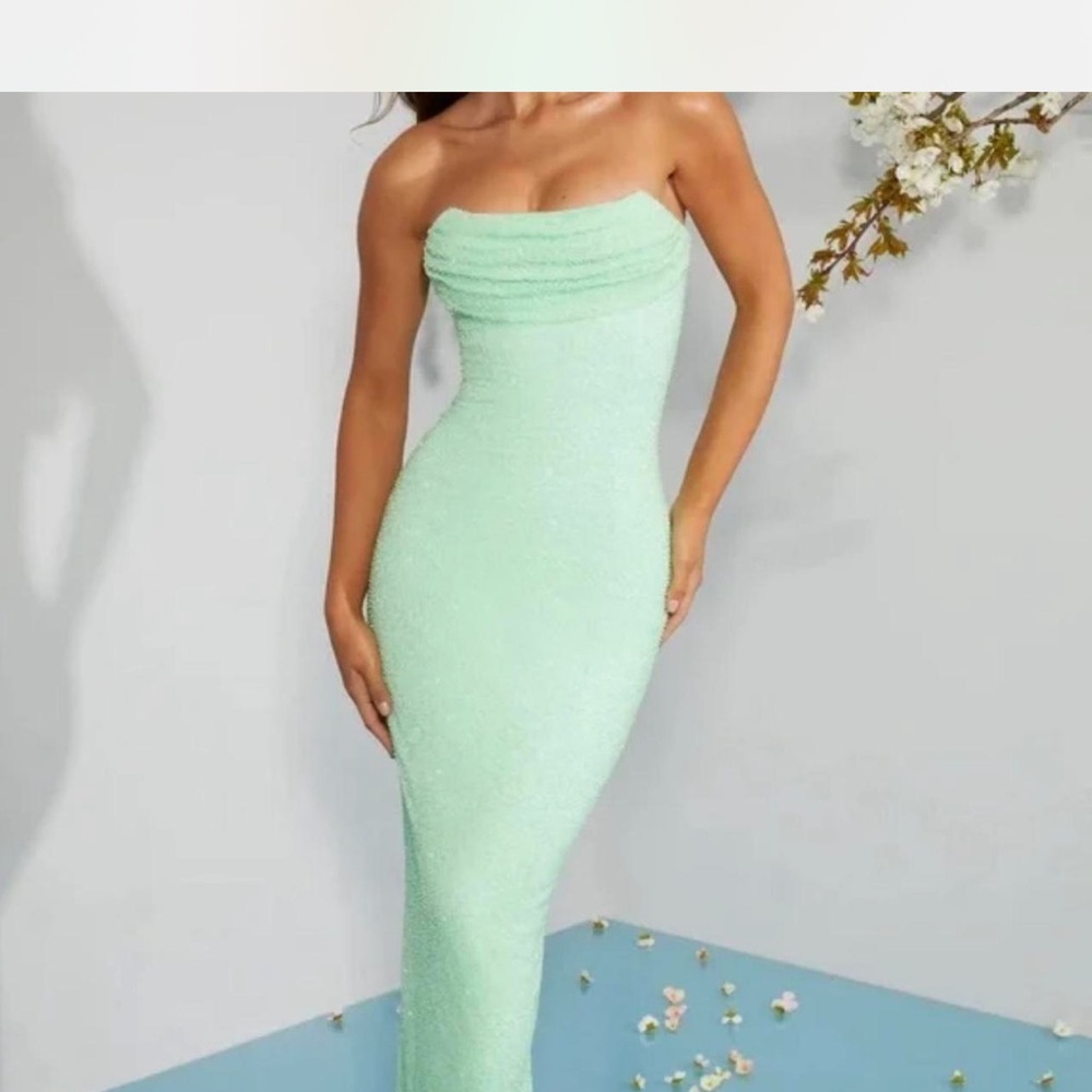Oh Polly Mint Green Strapless Maxi Dress